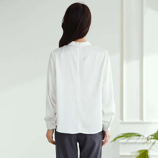 【高定款】罗蒙圆领气质长袖衬衫女商务休闲通勤质感纯色女士衬衣 商品图3