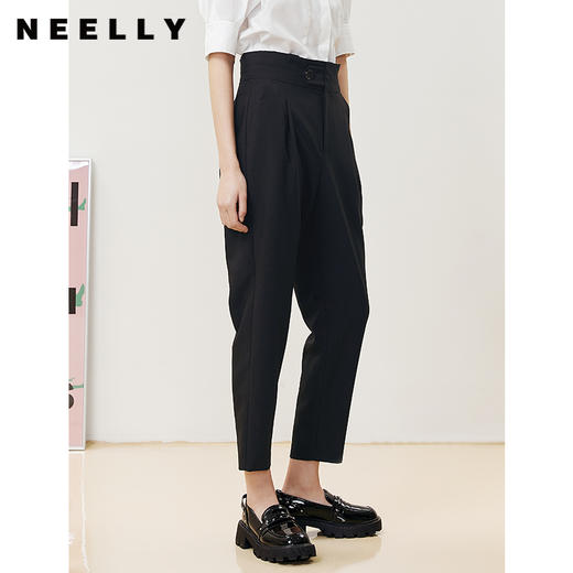 NEELLY纳俪商场同款2022夏季西装裤女高腰立体打褶休闲九分裤直筒N22051H01146 商品图1