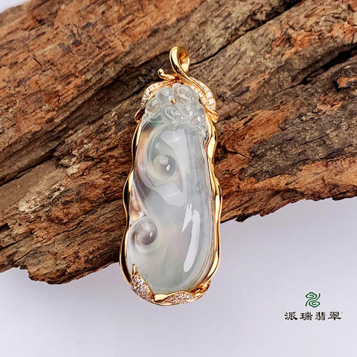 派瑞翡翠 18k金翡翠吊坠 冰种 无色 商品图0
