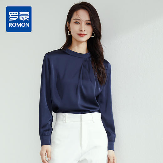 【高定款】罗蒙圆领气质长袖衬衫女商务休闲通勤质感纯色女士衬衣 商品图4