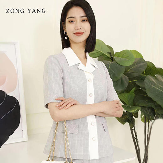 宗洋2022夏季新品半袖格纹西服上衣BXL1XS8065-19 商品图0
