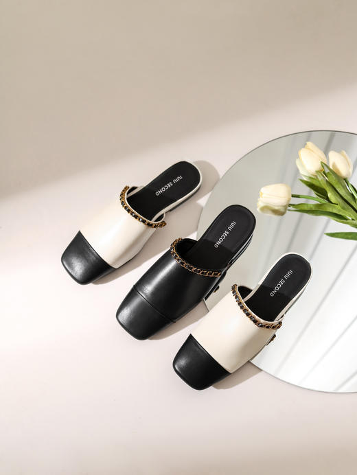 IUIU SECOND 春夏简约牛漆皮方头穆勒拖 U21AH15171 商品图5