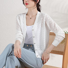 夏季薄款冰丝针织衫，防晒开衫外搭短款配吊带裙子的外套披肩镂空CC-2358