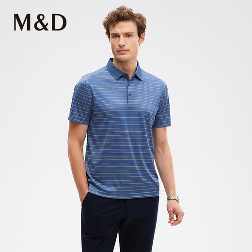 MD名盾短袖Polo衫桑蚕丝垂感翻领条纹商务男士T恤 商品图1