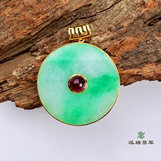 派瑞翡翠 18k金翡翠吊坠 糯种 绿色 商品图0