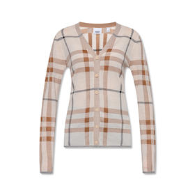 BURBERRY 巴宝莉 女士格纹嵌花羊毛真丝棉质长袖针织开衫 8052401 B2111