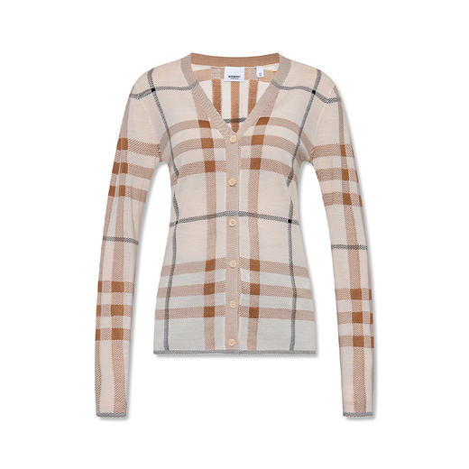 BURBERRY 巴宝莉 女士格纹嵌花羊毛真丝棉质长袖针织开衫 8052401 B2111 商品图0
