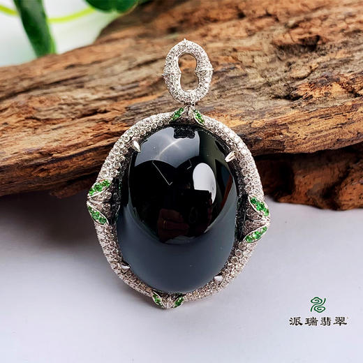 派瑞翡翠 18k金翡翠吊坠 糯种 墨翠 商品图4