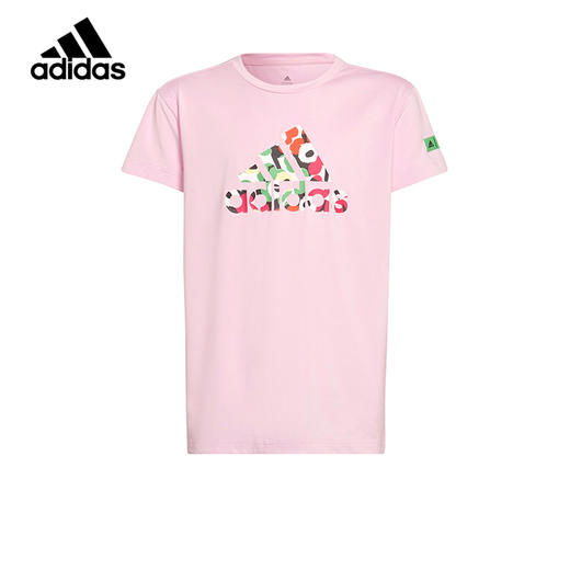 小阿迪女大童速干运动短袖22夏新款花卉印花圆领T恤HD6743 商品图0