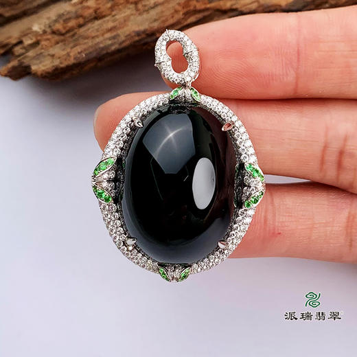 派瑞翡翠 18k金翡翠吊坠 糯种 墨翠 商品图2