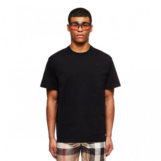 【二】BURBERRY 巴宝莉 男士徽标压花棉质大廓形圆领短袖T恤 黑色 8050731 A1189 商品图1