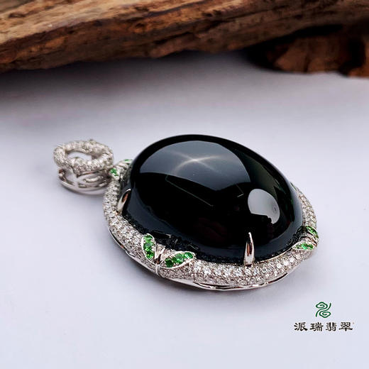 派瑞翡翠 18k金翡翠吊坠 糯种 墨翠 商品图3