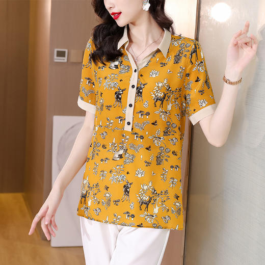 MZ 801976通勤宽松仿真丝衬衫时尚印花气质上衣 商品图2