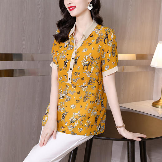 MZ 801976通勤宽松仿真丝衬衫时尚印花气质上衣 商品图3