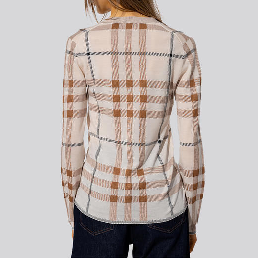 BURBERRY 巴宝莉 女士格纹嵌花羊毛真丝棉质长袖针织开衫 8052401 B2111 商品图2