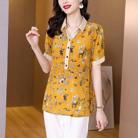 MZ 801976通勤宽松仿真丝衬衫时尚印花气质上衣