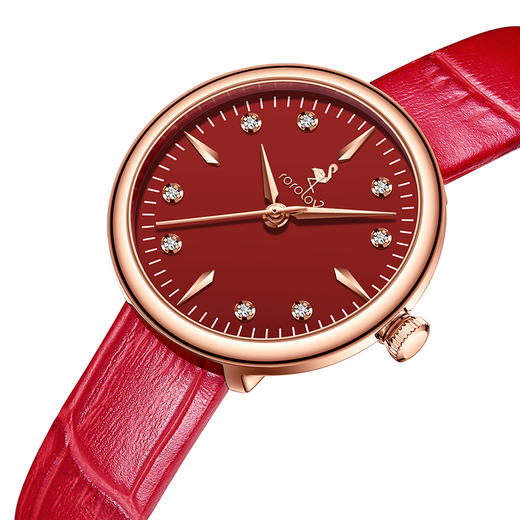 【ROROLOVE】邂逅Enchanted系列 天然钻石腕表 中国红限定款钻石手表女时尚简约ins风女表情人节礼物（8颗钻石） 商品图1