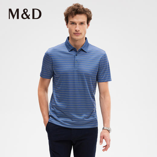 MD名盾短袖Polo衫桑蚕丝垂感翻领条纹商务男士T恤 商品图0