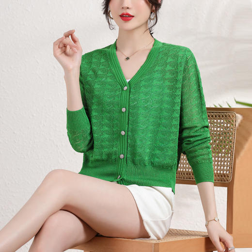 夏季薄款冰丝针织衫，防晒开衫外搭短款配吊带裙子的外套披肩镂空CC-2358 商品图2