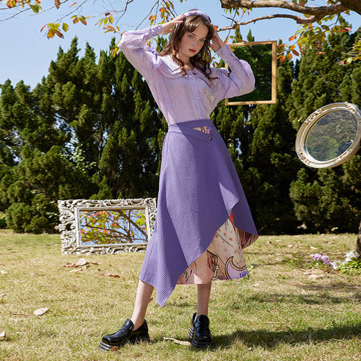 半裙两三事初夏梦 夏季新款复古手绘画印花不规则剪裁高腰半身裙 商品图2