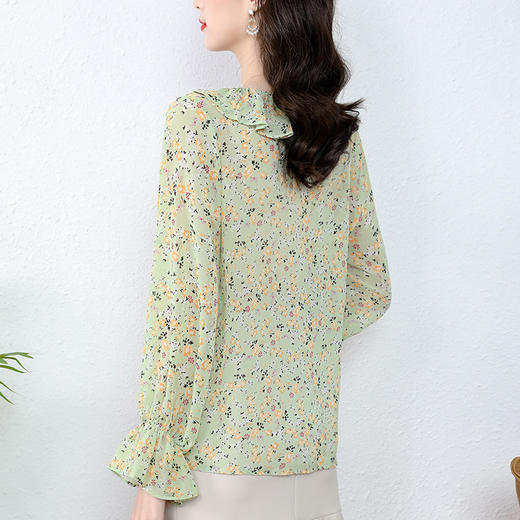 甜美荷叶边套头上衣，仙减龄碎花长袖雪纺衫KQL-9960 商品图2