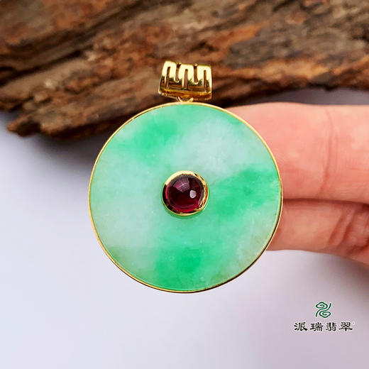 派瑞翡翠 18k金翡翠吊坠 糯种 绿色 商品图2