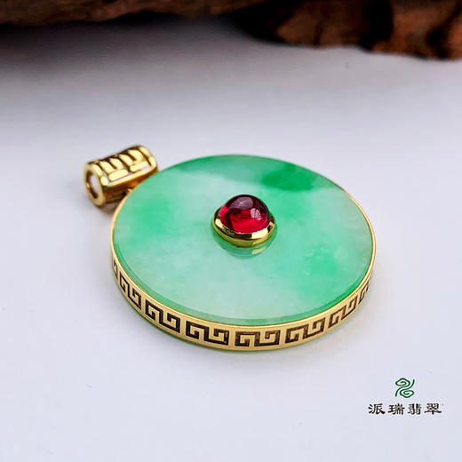 派瑞翡翠 18k金翡翠吊坠 糯种 绿色 商品图3