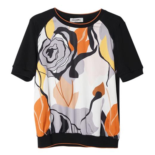 米思阳2026夏季新款时尚优雅艺术印花T恤桑蚕丝短袖圆领上衣1490 商品图4