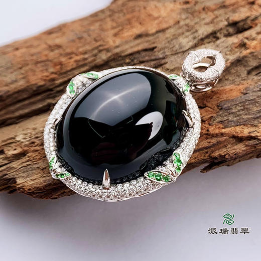 派瑞翡翠 18k金翡翠吊坠 糯种 墨翠 商品图1