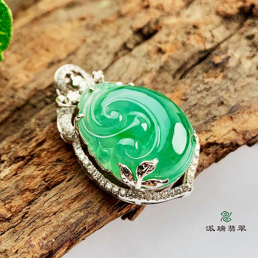派瑞翡翠 18k金翡翠吊坠 冰种 绿色 商品图4