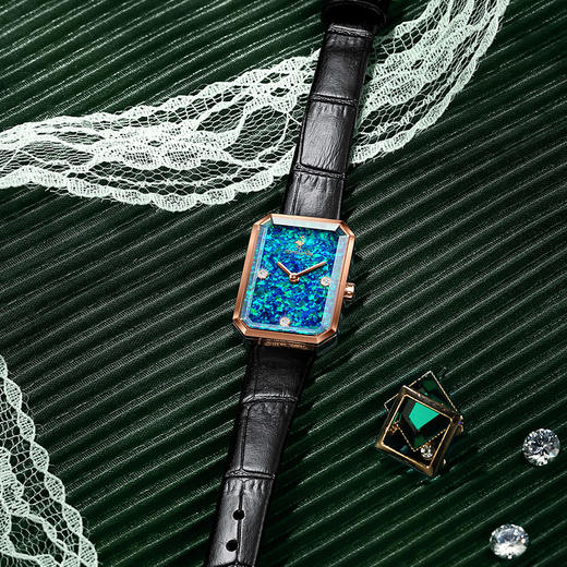 【ROROLOVE】邂逅Enchanted系列  天然钻石腕表 天然钻石手表女ins风学生小方盘真皮钢带表带小绿表礼物（3颗钻） 商品图8