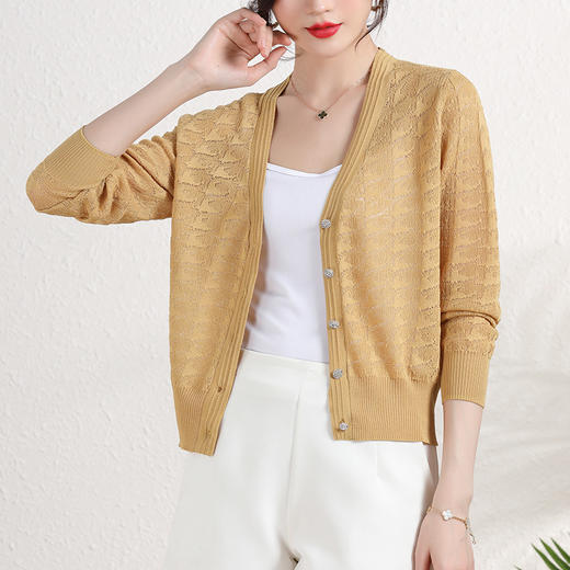 夏季薄款冰丝针织衫，防晒开衫外搭短款配吊带裙子的外套披肩镂空CC-2358 商品图1