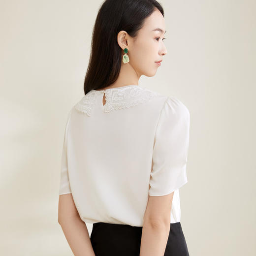 玳莎新品19mm弹力双乔绉小衫花边领 优雅温柔真丝上衣  CB31109 商品图2