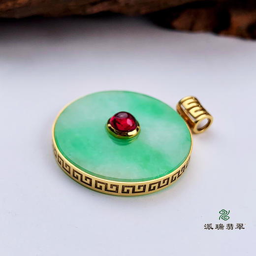 派瑞翡翠 18k金翡翠吊坠 糯种 绿色 商品图1