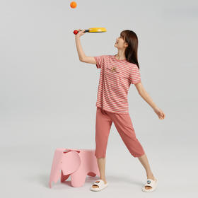 Threegun三枪 【彩条水柔棉】圆领短袖中裤女士家居套家居服-82090D011