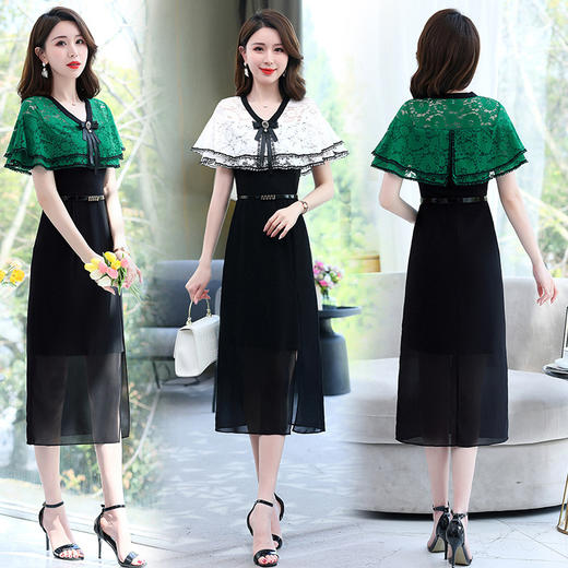 夏季新款连衣裙时尚气质优雅拼接女神范开叉中长裙子HR-WXC319 商品图3