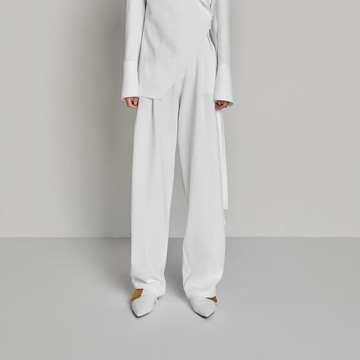 腰带收腰压明线阔腿长裤 商品图0