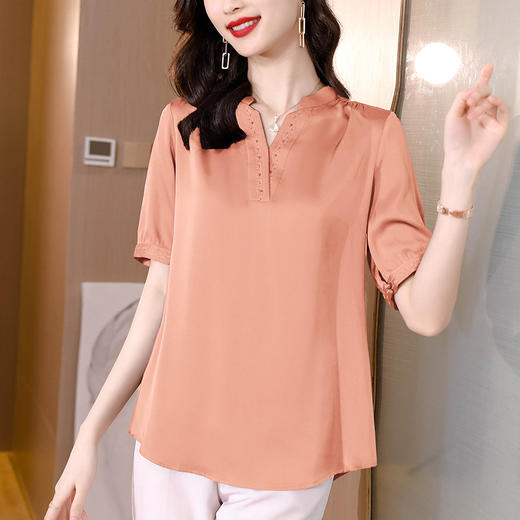 【MZ】2022重磅真丝衬衫女短袖中年妈妈宽松上衣中长款夏季新款桑蚕丝衬 商品图1