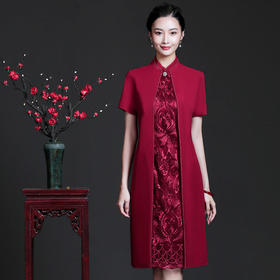 JC-JY5030短结婚妈妈礼服洋气喜婆婆婚宴装年轻气质网纱刺绣连衣裙夏
