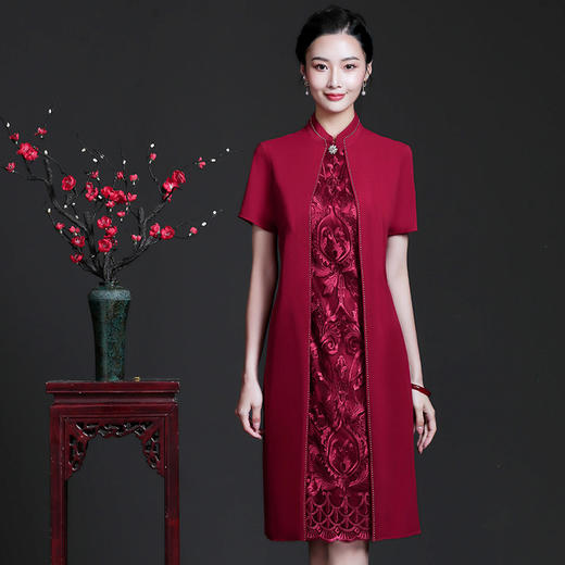 JC-JY5030短结婚妈妈礼服洋气喜婆婆婚宴装年轻气质网纱刺绣连衣裙夏 商品图0