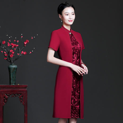 JC-JY5030短结婚妈妈礼服洋气喜婆婆婚宴装年轻气质网纱刺绣连衣裙夏 商品图1