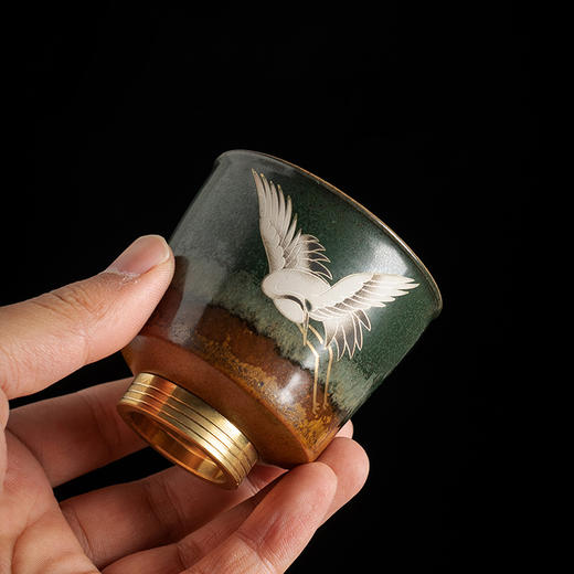 【杯子】茶具 茶杯 复古国风仙鹤 窑变釉 品茗杯 单茶盏 泥视界 礼盒装 餐饮用具 商品图0