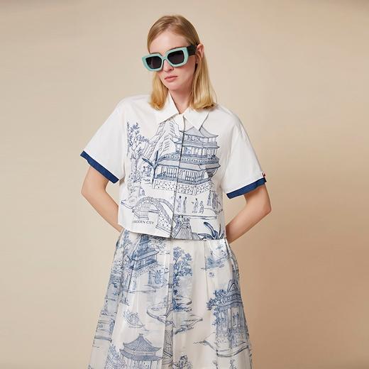 雍正十二月行乐图春版定位印花白棉衬衣 商品图2