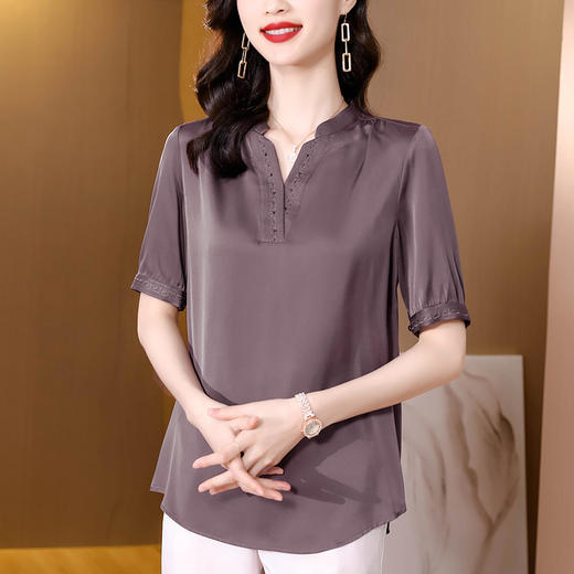【MZ】2022重磅真丝衬衫女短袖中年妈妈宽松上衣中长款夏季新款桑蚕丝衬 商品图2