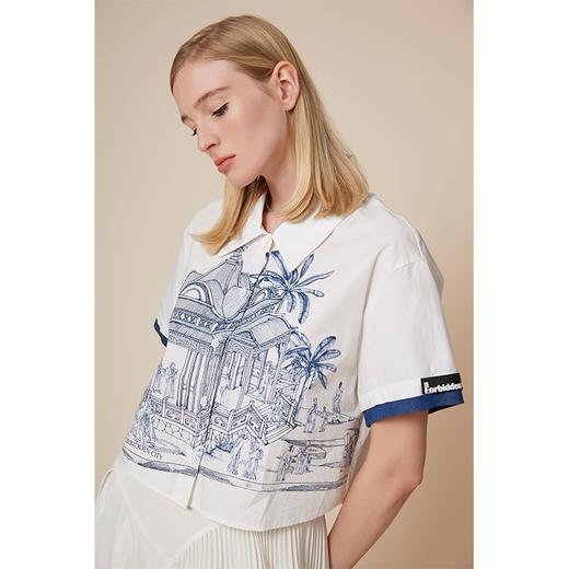 雍正十二月行乐图夏版定位印花白棉衬衣 商品图3