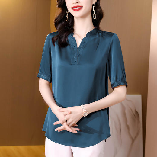 【MZ】2022重磅真丝衬衫女短袖中年妈妈宽松上衣中长款夏季新款桑蚕丝衬 商品图0