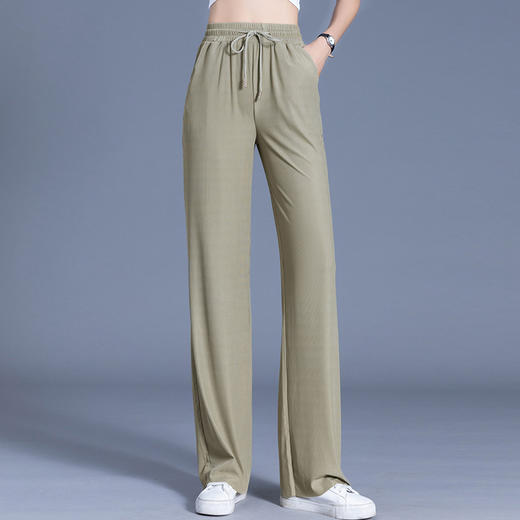 高弹冰丝阔腿裤，夏季薄款新款宽松高腰垂感直筒休闲裤九分裤长裤AHM-qhnk8810 商品图3