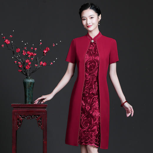 JC-JY5030短结婚妈妈礼服洋气喜婆婆婚宴装年轻气质网纱刺绣连衣裙夏 商品图2