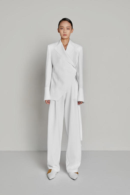 腰带收腰压明线阔腿长裤 商品图1