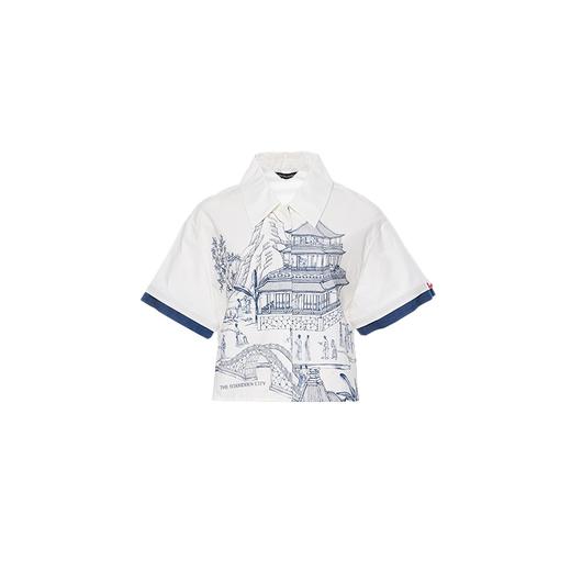 雍正十二月行乐图春版定位印花白棉衬衣 商品图0